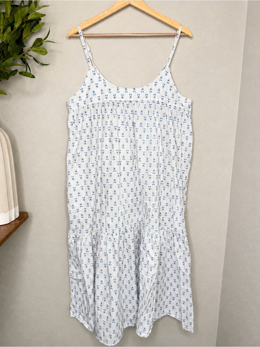Petite Plume Chloe Floral Cotton Nightgown Dress L Blue White Tiered Cottagecore